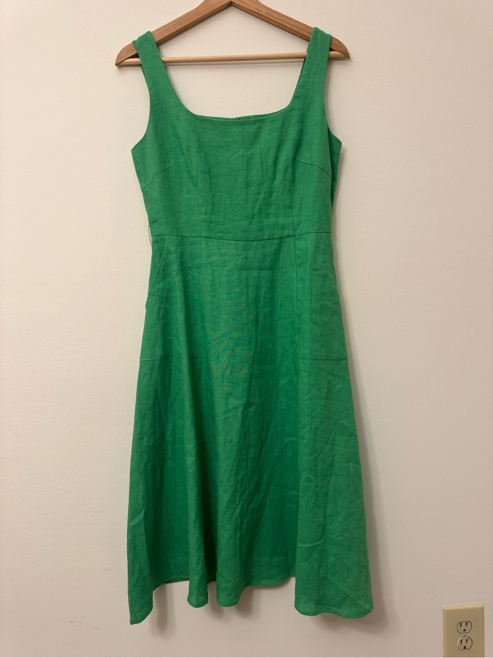 MOTF Green Linen Midi Dress Size S Sleeveless Fit & Flare A-Line Summer Dress